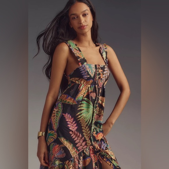 FARM RIO Cool Foliage Sleeveless Midi Dress L - Picture 2 of 6